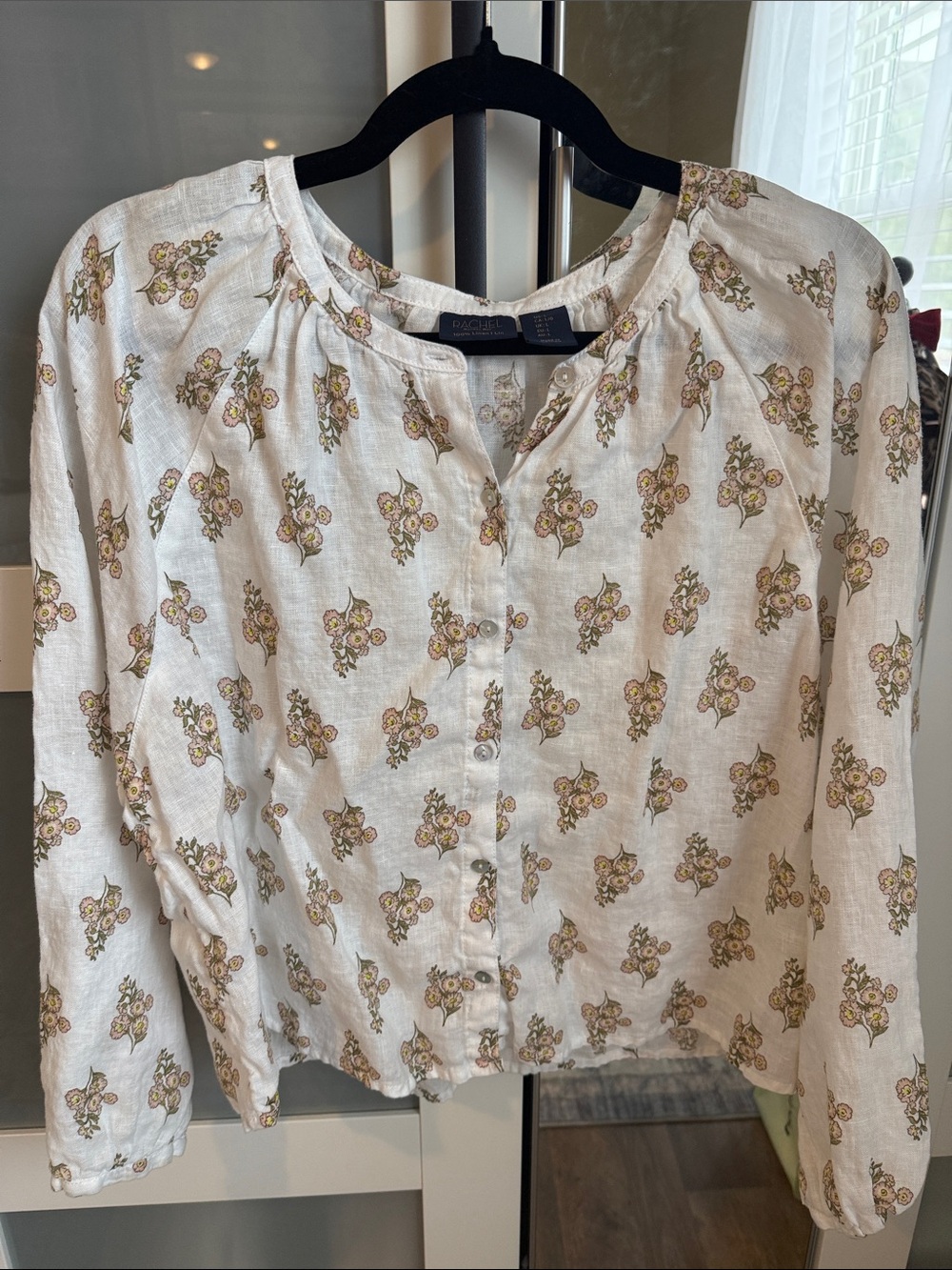 RACHEL Rachel Roy White Floral Button-Front Peasant Blouse